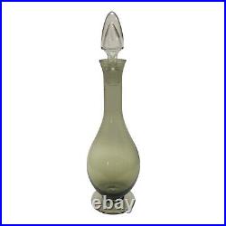 Vintage Smoky Green Crystal Glass Footed Decanter with Stopper 14 1/2