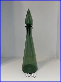 Vintage Spruce Green Glass Decanter Blenko Genie Bottle MID Century Modern