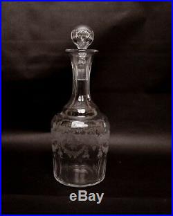Vintage St Louis Glassworks Crystal Decanter Etched Lion Swags Pattern Thumbprin