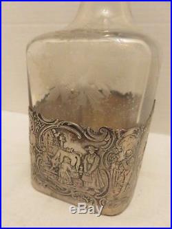Vintage Sterling Silver Etched Glass Decanter Bottle Windmill Farm Life 12T