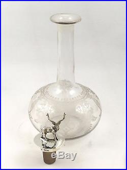 Vintage Sterling Silver & Glass Stag Decanter Sheffield 1950