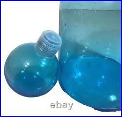 Vintage Style MCM Mid Century Blue Bubble Art Glass Decanter withBall Stopper