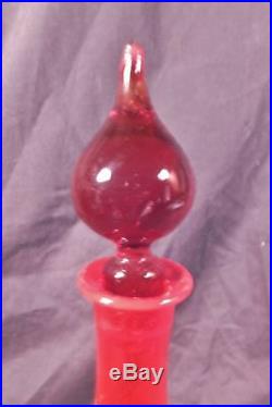 Vintage TANGERINE Crackle Glass Decanter Pilgrim 13.5 Tall Flame Stopper