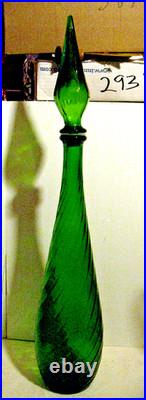 Vintage Tall 1960s MCM Emerald Green Empoli Glass Genie Decanter 22 5/8