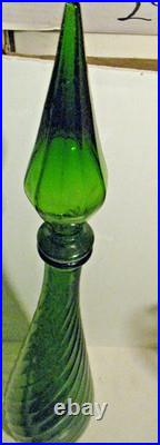 Vintage Tall 1960s MCM Emerald Green Empoli Glass Genie Decanter 22 5/8