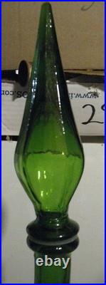 Vintage Tall 1960s MCM Emerald Green Empoli Glass Genie Decanter 22 5/8