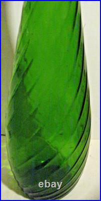 Vintage Tall 1960s MCM Emerald Green Empoli Glass Genie Decanter 22 5/8
