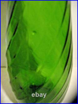 Vintage Tall 1960s MCM Emerald Green Empoli Glass Genie Decanter 22 5/8