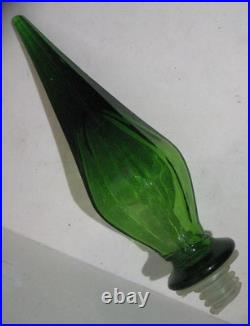Vintage Tall 1960s MCM Emerald Green Empoli Glass Genie Decanter 22 5/8