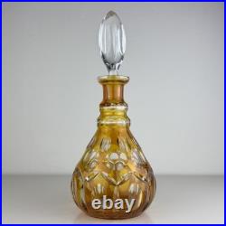 Vintage Tall Amber Cut Crystal Decanter With Stopper And NACHTMANN Wine Glass