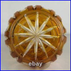 Vintage Tall Amber Cut Crystal Decanter With Stopper And NACHTMANN Wine Glass