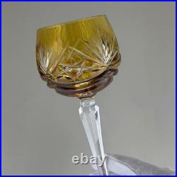 Vintage Tall Amber Cut Crystal Decanter With Stopper And NACHTMANN Wine Glass