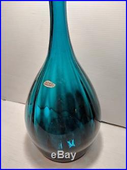 Vintage Tall Blenko Art Glass MID Modern Wayne Husted Turquoise Blue Decanter