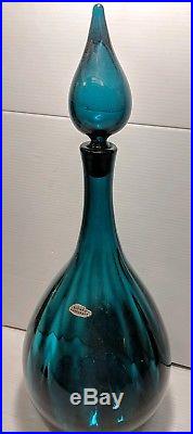 Vintage Tall Blenko Art Glass MID Modern Wayne Husted Turquoise Blue Decanter