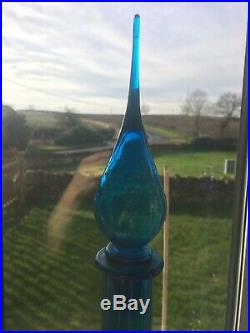 Vintage Tall Blue Glass Genie Bottle 1960s Italian Empoli Decanter Mcm