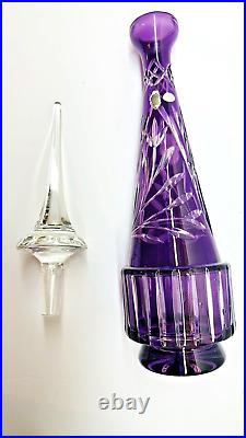 Vintage Tall Crystal Cut To Clear Purple Decanter West Germany 23 tall