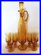 Vintage-Tall-Empoli-Amber-Glass-Footed-Port-Wine-Decanter-with-6-Glasses-Set-01-bla