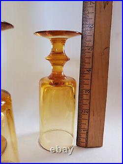 Vintage Tall Empoli Amber Glass Footed Port Wine Decanter with 6 Glasses Set