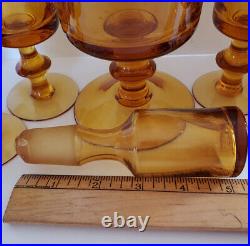 Vintage Tall Empoli Amber Glass Footed Port Wine Decanter with 6 Glasses Set