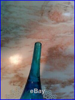 Vintage Tall Italian Empoli Blue Decanter With Flame Stopper