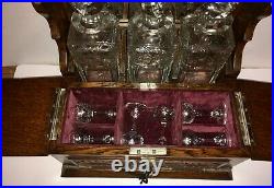 Vintage Tantalus 3 Decanter Bottle Bar Set with 6 Glasses Secret Drawers Nice