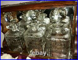 Vintage Tantalus 3 Decanter Bottle Bar Set with 6 Glasses Secret Drawers Nice