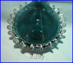 Vintage Teal Aqua Blue Art Glass Decanter Liqueur Liquor Set Artisan
