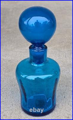 Vintage Teal Blue Glass Decanter with Large Round Ball Stopper Blenko
