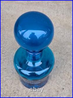 Vintage Teal Blue Glass Decanter with Large Round Ball Stopper Blenko