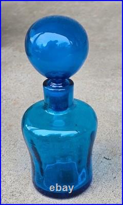 Vintage Teal Blue Glass Decanter with Large Round Ball Stopper Blenko
