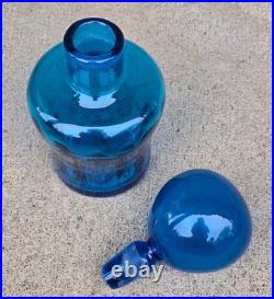 Vintage Teal Blue Glass Decanter with Large Round Ball Stopper Blenko