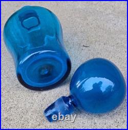 Vintage Teal Blue Glass Decanter with Large Round Ball Stopper Blenko