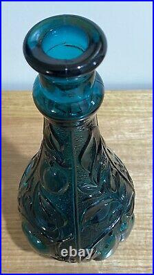 Vintage Teal Green Glass Genie Bottle Decanter & Stopper Retro