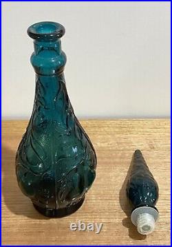 Vintage Teal Green Glass Genie Bottle Decanter & Stopper Retro