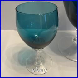 Vintage Teal Murano Empoli Glass Decanter Set with 2 Twisted Stem Glasses