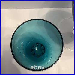 Vintage Teal Murano Empoli Glass Decanter Set with 2 Twisted Stem Glasses