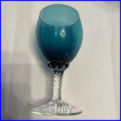 Vintage Teal Murano Empoli Glass Decanter Set with 2 Twisted Stem Glasses