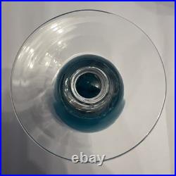 Vintage Teal Murano Empoli Glass Decanter Set with 2 Twisted Stem Glasses