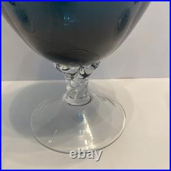 Vintage Teal Murano Empoli Glass Decanter Set with 2 Twisted Stem Glasses