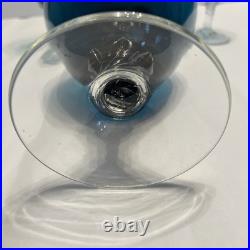 Vintage Teal Murano Empoli Glass Decanter Set with 2 Twisted Stem Glasses