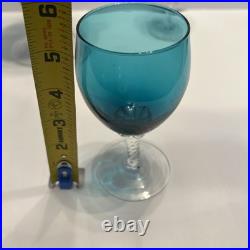 Vintage Teal Murano Empoli Glass Decanter Set with 2 Twisted Stem Glasses