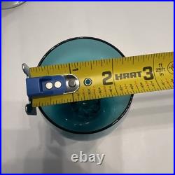 Vintage Teal Murano Empoli Glass Decanter Set with 2 Twisted Stem Glasses