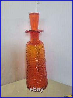 Vintage Textured Rainbow Glass Company Bright Tangerine Decanter Bottle MCM