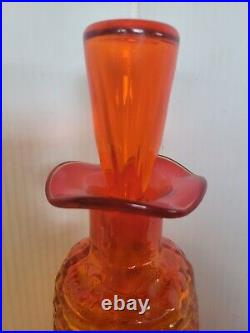 Vintage Textured Rainbow Glass Company Bright Tangerine Decanter Bottle MCM