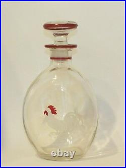 Vintage Three-sided Pinched Glass Decanter W Ground Stopper & Rooster Decoration