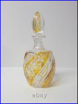 Vintage Topaz/Amber Cut-to-Clear Engraved Glass 10.75 Decanter