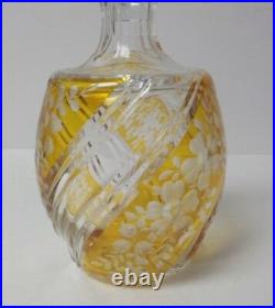 Vintage Topaz/Amber Cut-to-Clear Engraved Glass 10.75 Decanter