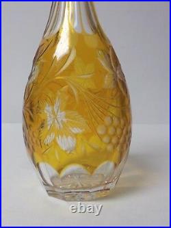 Vintage Topaz/Amber Cut-to-Clear Engraved Glass 12.25 Decanter