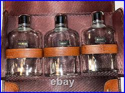 Vintage Travel Bar Leather Case Glass Liquor Decanter Scotch Bourbon Gin Set