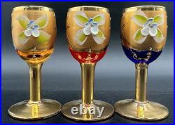 Vintage Tre Fuochi Murano Glass Decanter 6 Cordials Italy Bohemian Multi Colored